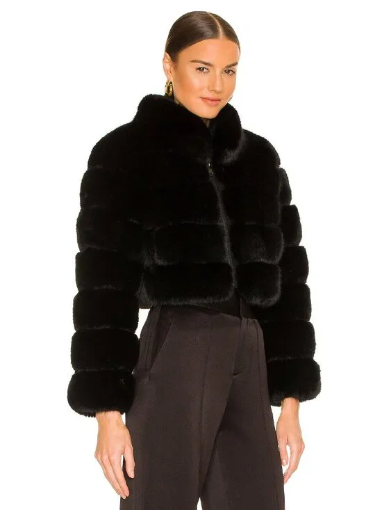 Adrienne Landau Faux Fox Fur Jacket in Jet Black - Picture 2 of 4